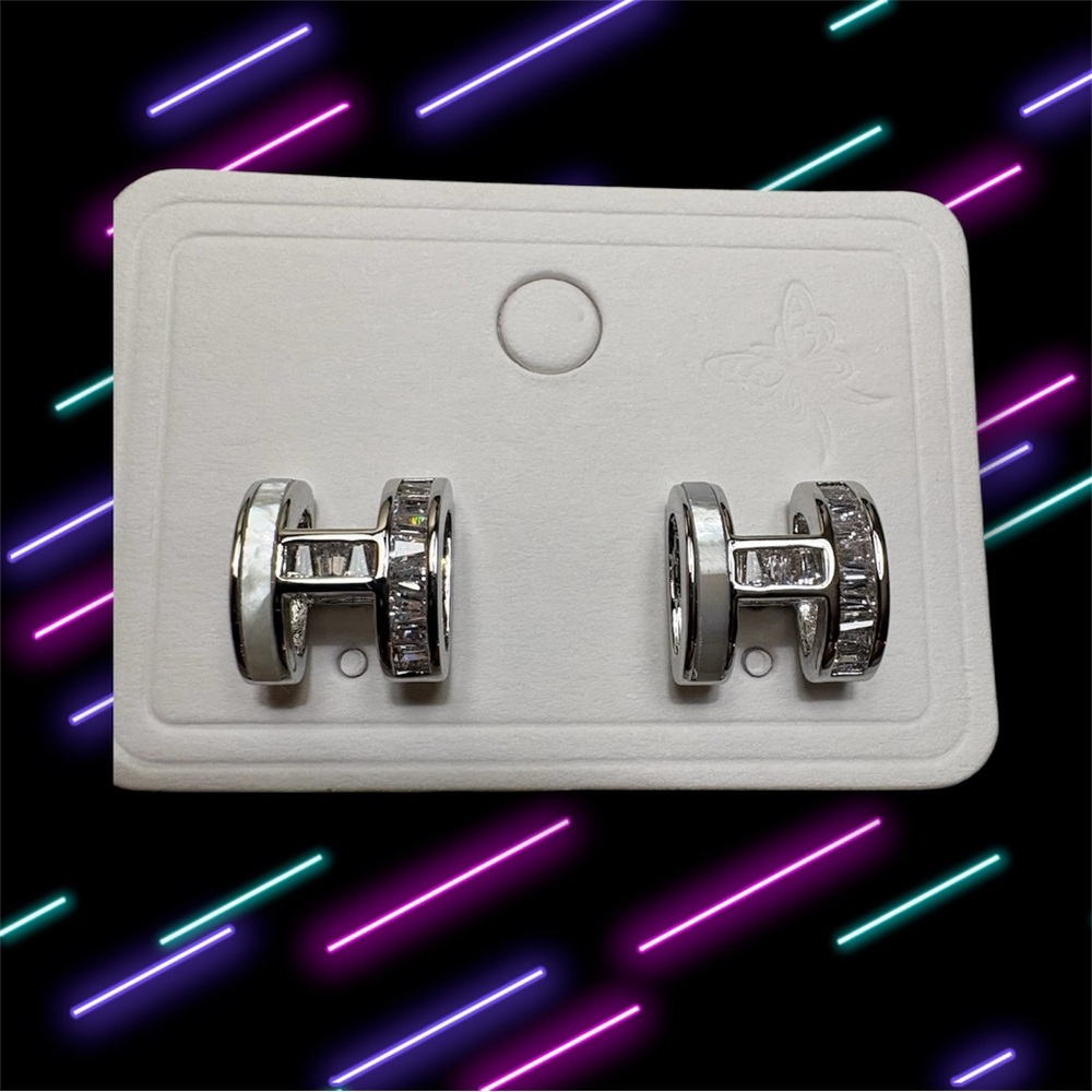 Silver Stud Earrings with Clear Accents